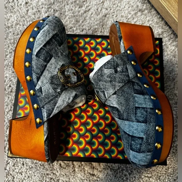Kurt Geiger Women's Denim Blue Studded Clogs - Picture 5 of 11